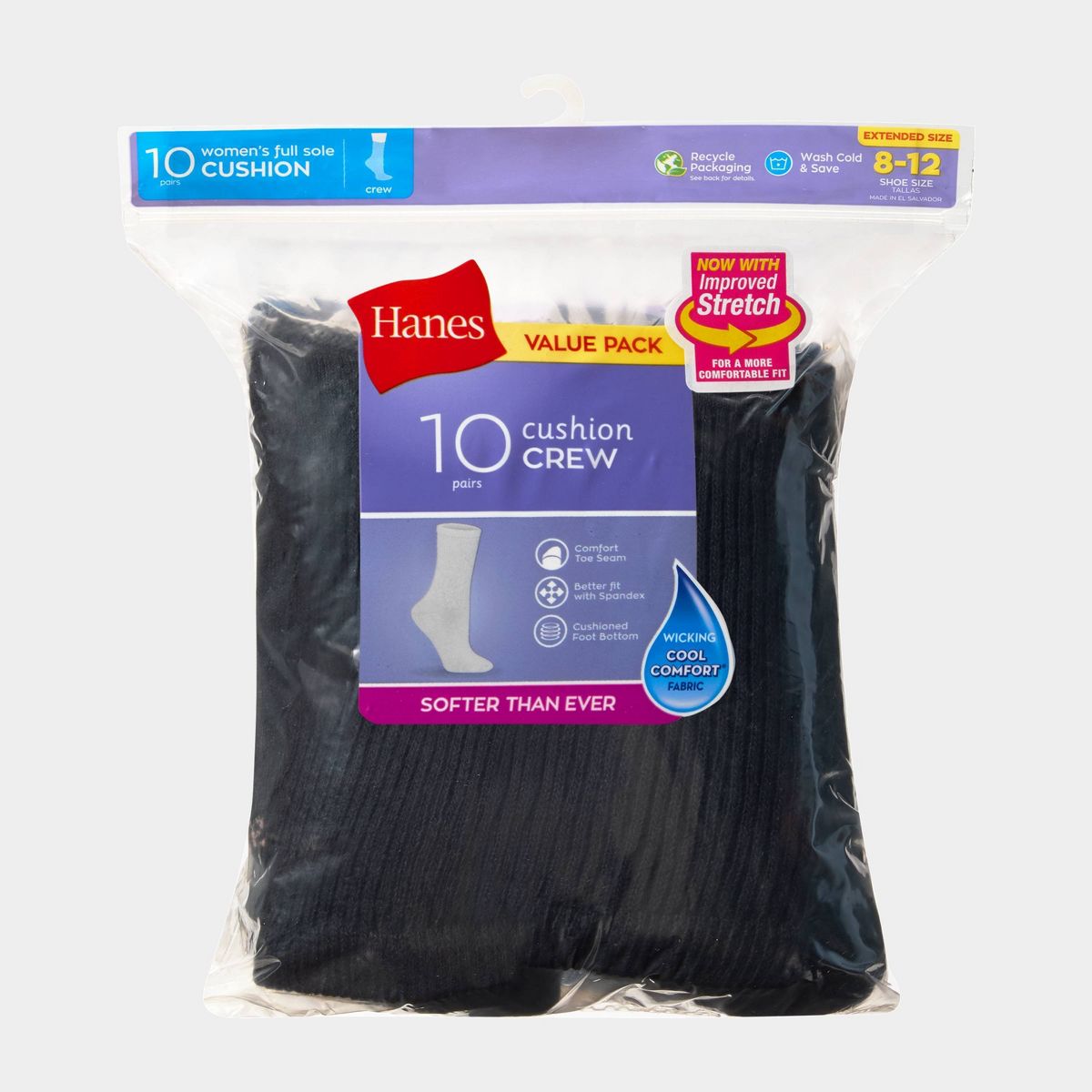 Hanes Women's Extended Size Cushioned 10pk Crew Socks - 8-12 - thumbnail 4