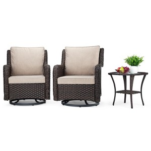 Outdoor Swivel Rocking Chair, 3 Piece Rattan Encrypted Patio Furniture Wicker Bistro Set,Beige - 1 of 4