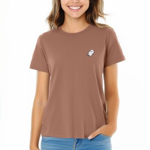 Dalix Ghost Embroidered Cotton Relaxed Fit Short Sleeve Crewneck Tee Shirt Women - 1 of 4