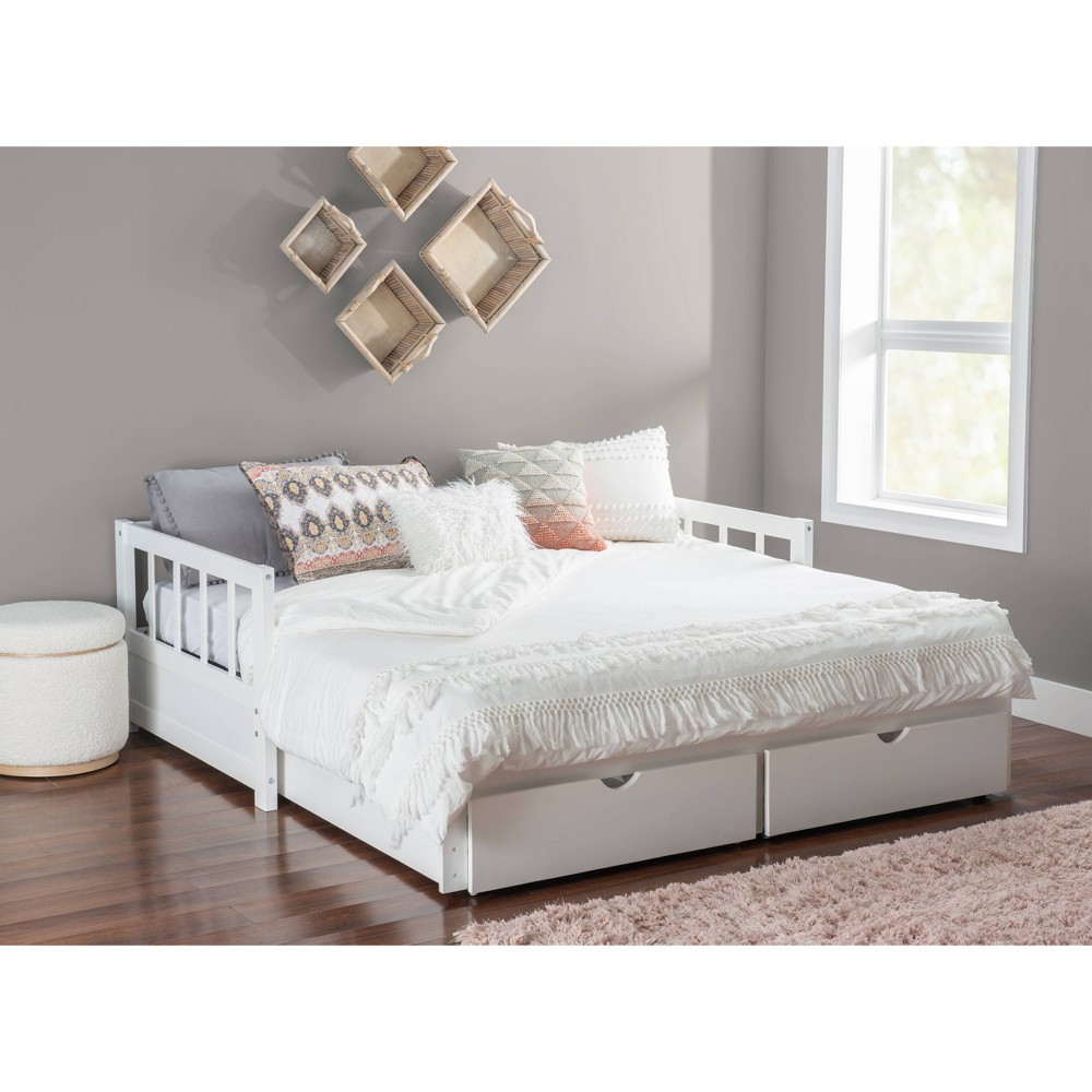 Photos - Bed Halona Modern White Finish Solid Wood Two Drawer Converable Trundle Kids' Daybed - Powell