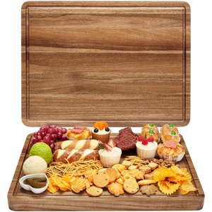 Acacia Wood Cutting Board, Bamboo Wood Cutting Board for Kitchen, Cheese Charcuterie Board, with Side Handles and Juice Grooves - 1 of 4