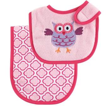Luvable Friends Baby Girl Bib and Burp Cloth Set 2pc, Pink, One Size