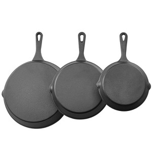 VEVOR Cast Iron Skillet, 3-Piece Frying Pan Set (6, 8, 10 in), Heavy-Duty Skillets with Heat-Resistant Handle, Pre-Seasoned Chef's Pan, Black - 1 of 4
