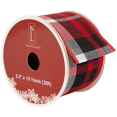 1.5 Wired Christmas Plaid Ribbon - Red, Green, Black & Gold