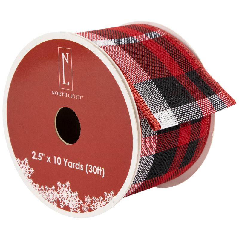 Northlight Red and Black Plaid Wired Craft Christmas Ribbon 2.5" x 10 Yards, 1 of 6