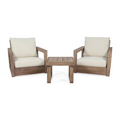 Westchester 3pc Acacia Wood Chat Set - Brown/Beige - Christopher Knight Home