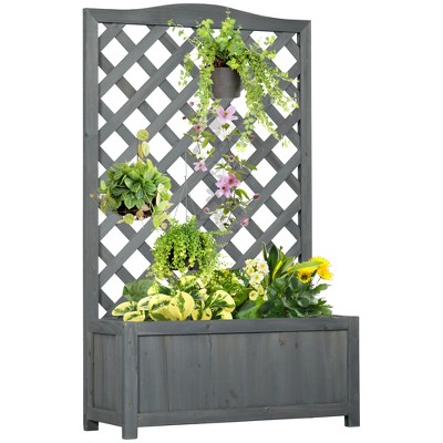 Outsunny 27.5" x 11" x 46" Raised Garden Bed Wood Planter with Trellis for Vine Climbing, to Grow Vegetables, Herbs, Flowers for Backyard