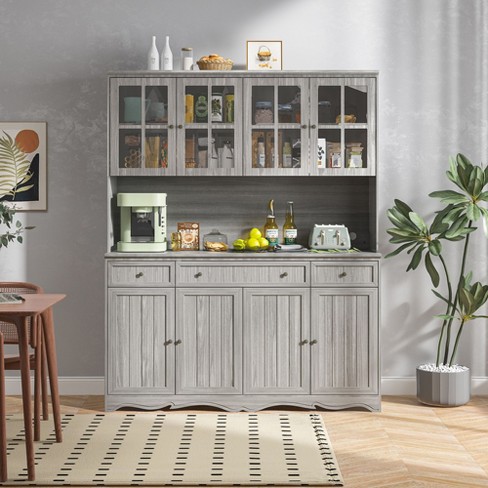 Famapy 61.2"w Gray Storage Cabinet Buffet Hutch Kitchen Pantry Cabinet ...