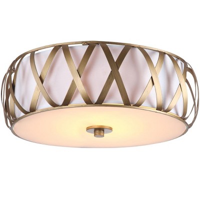 Antique Gold 15'' Modern Steel Drum Flush Mount with White Shade