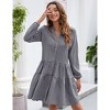 Coolmee Women's Mini Dresses Casual V Neck Button Down Long Sleeve Plaid Print Loose Flowy Shirt Dress - 3 of 4