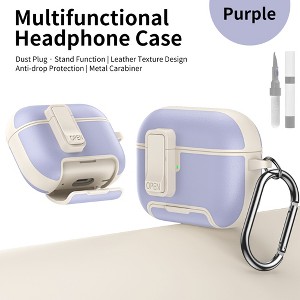 HTUTWOO for Airpods 4 Leather Case, All-Round Headphone Protective Cover, With Hidden Bracket, Magnetic Lock, Cleaning Kit for Man Women - 1 of 4