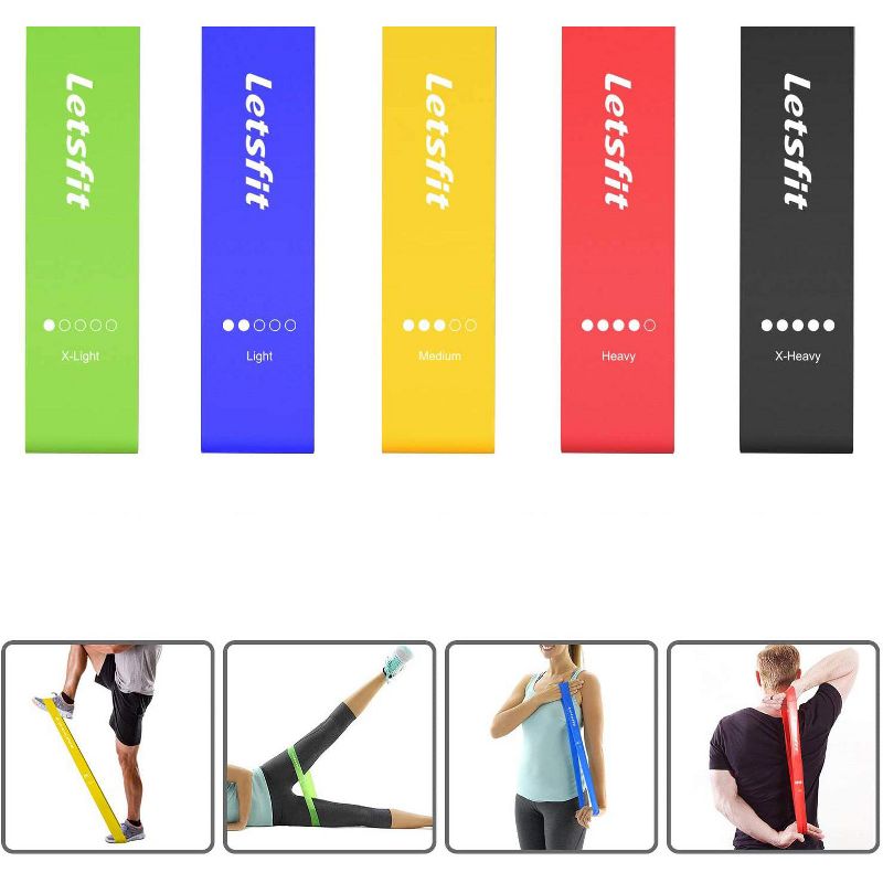 Letsfit Resistance Bands Resistance Exercise Bands for Home Fitness Stretching, Strength Training, Pilates Flex Bands and Home Workouts  - JSD01-5P, 2 of 8