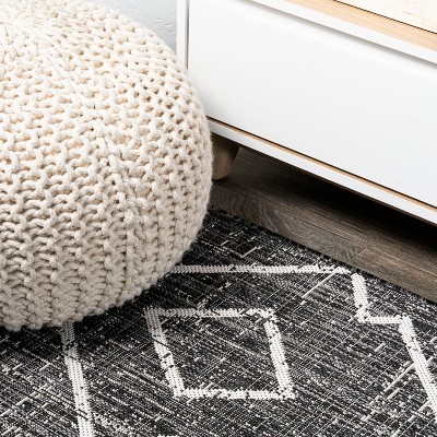 Carwa Handwoven Black/Ivory Synthetic Diamond Trellis 2x10 Runner Rug