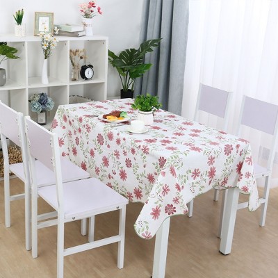 60"x60" Square Vinyl Water Oil Resistant Printed Tablecloths Red Nine-petals Flower - PiccoCasa