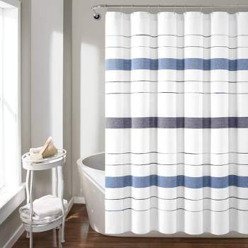 72"x72" Chic Striped Yarn Dyed Eco Friendly Recycled Cotton Shower Curtain Navy - Lush Décor
