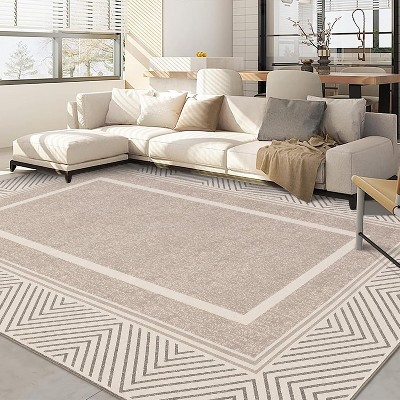 Washable Area Rugs, Modern Minimalist Bordered Geometric Print Carpet, Non Slip Low Pile Mat for Bedroom Living Room Farmhouse Nursery Home Office