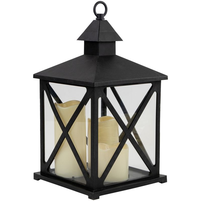 Northlight 12.5" Black Candle Lantern with 3 Flameless LED Candles, 4 of 7