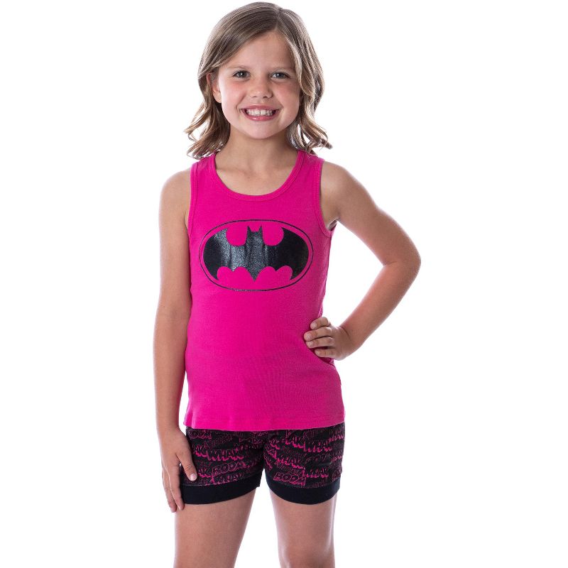 DC Comics Big Girls Batgirl Boom Whak Whoom Tank Pajama Short Set Loungewear Fuchsia, 1 of 5