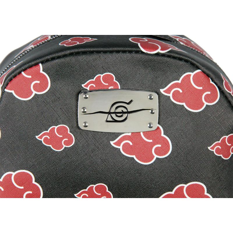 Naruto Akatsuki Sasuke Red Cloud Faux Saffiano Leather Mini Backpack Bag Black, 2 of 6