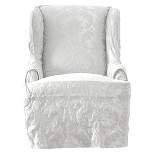 Matelasse Damask Wing Chair Slipcover White - Sure Fit