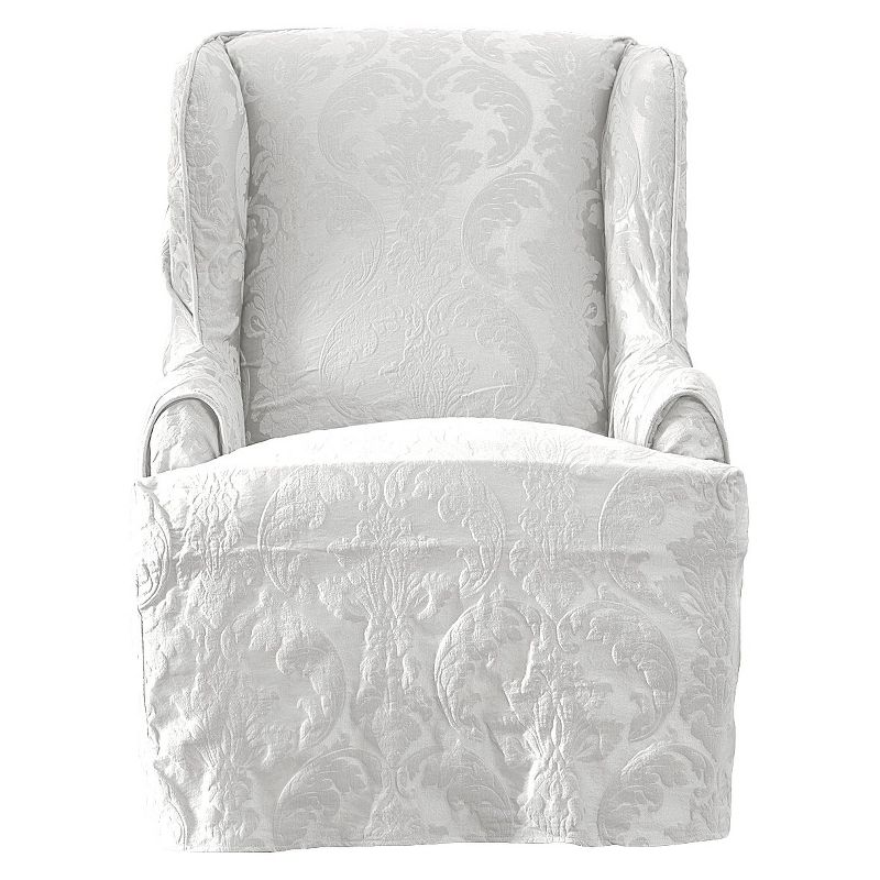 Matelasse Damask Wing Chair Slipcover White - Sure Fit, 1 of 5