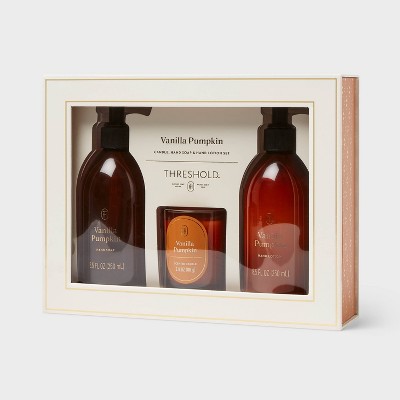 Hand Lotion Gift Set of Glass Vanilla Pumpkin Candle Brown - Threshold™