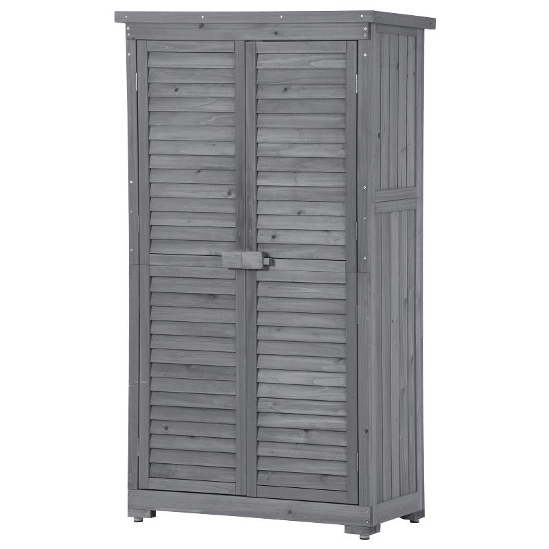 Lorna 3-tier Fir Wood Patio Tool Shed, Storage Shed Cabinet, Outdoor Furniture - Maison Boucle, 2 of 9