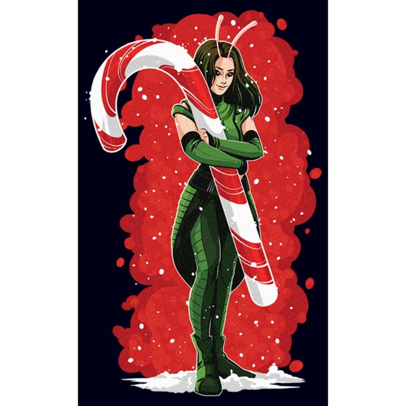 Women's Guardians of the Galaxy Holiday Special Mantis Candy Cane Hug T-Shirt, 2 of 5