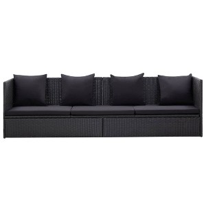 vidaXL Poly Rattan Patio Bed - Versatile Outdoor Sun Bed/Sofa, Adjustable Positions, Water-Resistant Cushions, Black - 1 of 4