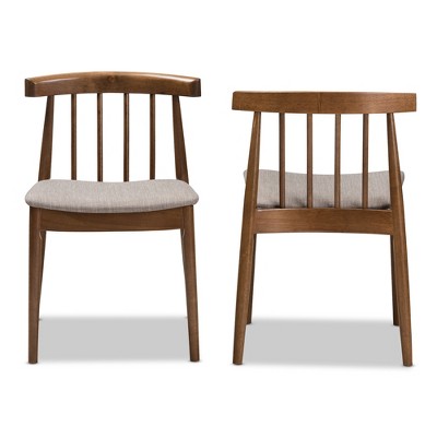 Wyatt Mid-Century Modern Walnut Wood Dining Chair Set with Beige Upholstery