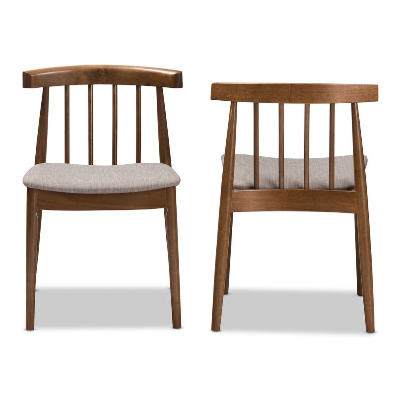 Set of 2 Wyatt Midcentury Modern Walnut Wood Dining Chairs Beige/Brown - Baxton Studio: Upholstered, Scandinavian Style, Rubberwood Frame, 3 of 9