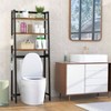 Over Toilet Storage Shelf 3 Tier Bathroom Organizer Freestanding Space Saver with 3 Hooks Black and Rustic Brown Black standard - 2 of 4