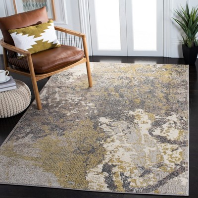 Ivory and Grey Hand-knotted Synthetic Rectangular Area Rug