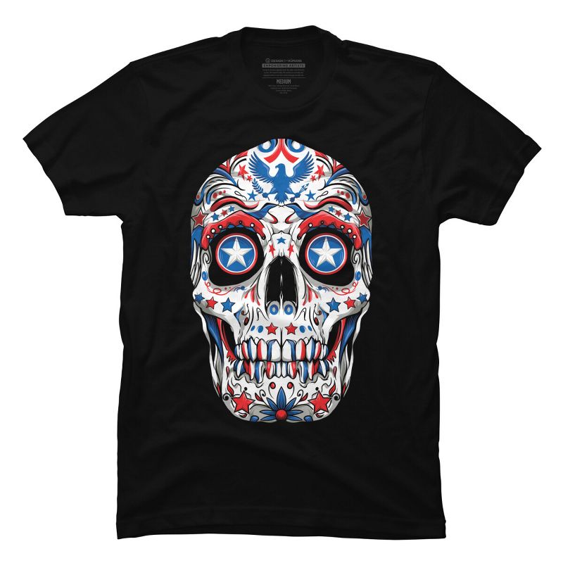 Men's Design By Humans July 4th American Sugar Skull By  T-Shirt, 1 of 3