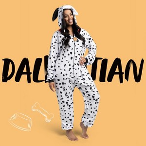 Joyfy Adults Dalmatian Pajama Costume, Plush Hooded Unisex Jumpsuit with Tail & Ears, Dog Role Play Outfit for Halloween & Parties - 1 of 4