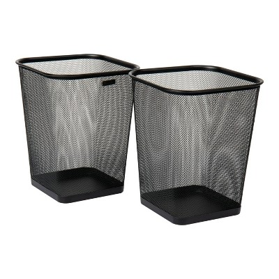 LunaLulinlk Mesh Trash Can, Waste Paper Basket, Square, Metal, Set of 2, Black