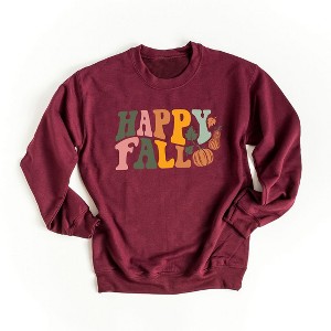 Simply Sage Market Women's Graphic Sweatshirt Happy Fall Wavy Pumpkins - 1 of 2