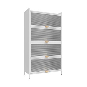 ZACHVO 2-Door Fluted Glass Pantry Cabinet, White: 4 Flip Doors, 5-Level Storage, Gold Accents - Dining, Living Room, Office - 1 of 4