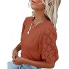 Womens Short Sleeve Lightweight Sweaters Crewneck Knit Pullover Tops with Crochet Sleeve Casual Crochet Blouse Shirt for Spring, Summer - 2 of 4