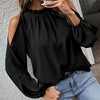 Women's Cold Shoulder Blouse Ruffle Neckline Long Sleeve Top Elegant Casual Shirt - 3 of 4