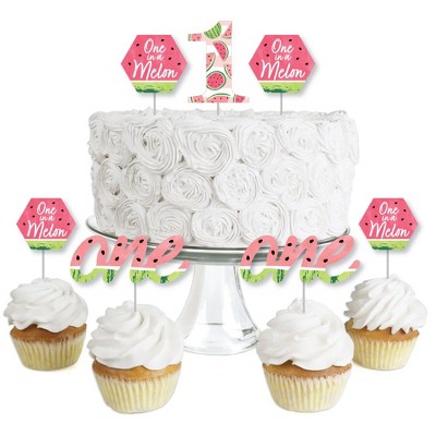 Big Dot of Happiness 1st Birthday One in a Melon - Dessert Cupcake Toppers - Fruit First Birthday Party Clear Treat Picks - Set of 24