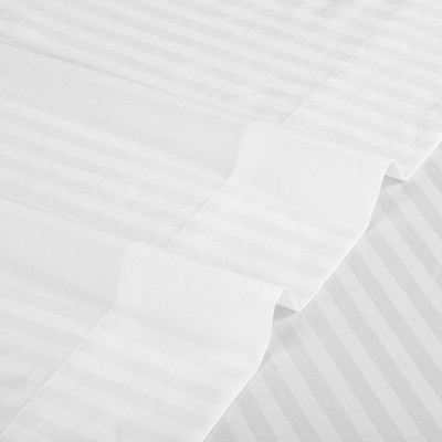 Full Bright White Striped Cotton Deep Pocket Sheet Set