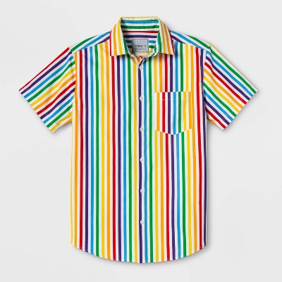 Pride Gender Inclusive Adult Striped Rainbow Button-Down Shirt - XS