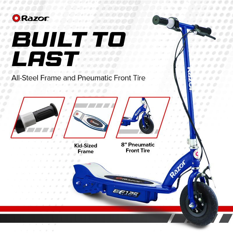 Razor E125 Kids Ride On 24V Motorized Battery Powered Electric Scooter Toy with up to 10 MPH Speed and 8 Inch Pneumatic Tires for Ages 8 Above, Blue, 4 of 7