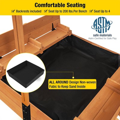 Natural Wood Kids' Sandbox with Cover and Bench