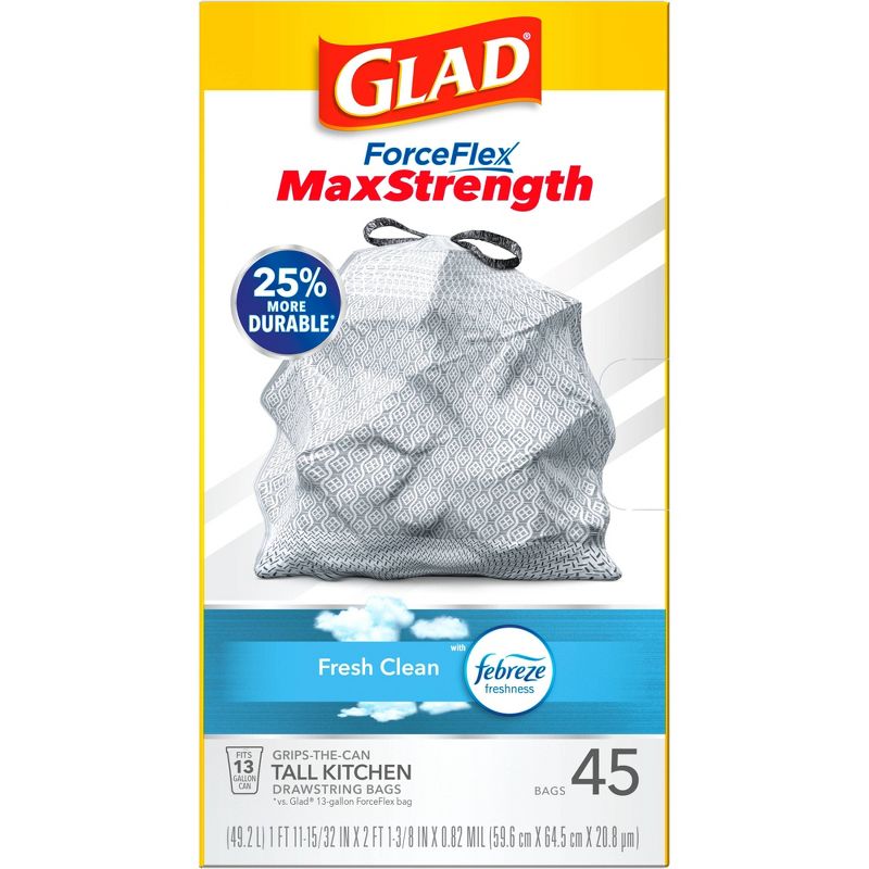 Glad ForceFlex MaxStrength Tall Kitchen Drawstring Trash Bags - White Febreze Fresh Clean - 13 Gallon/45ct, 6 of 12