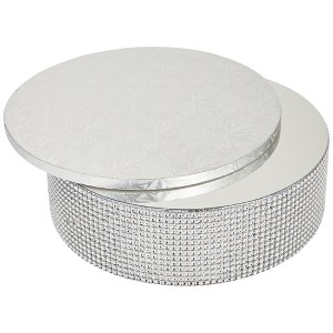 Sparkle and Bash 2 Piece Round Silver Cake Stand Set with 12 Inch Cake Drum for Weddings, Birthday Party, Baby Shower - 1 of 4