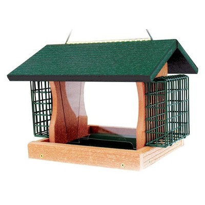 Woodlink 24421 Going Green 5.5 Pound Seed Recycled Plastic Hanging Bird Feeder with 2 Suet Feeder Cages, Green