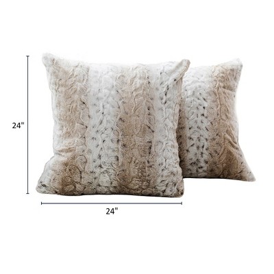 Snow Leopard Faux Fur 24" Square Throw Pillows Set