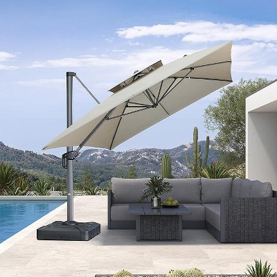 PURPLE LEAF Outdoor Cantilever Umbrellas with Base Large Patio Umbrella Offset Umbrella 360 Degree Rotation